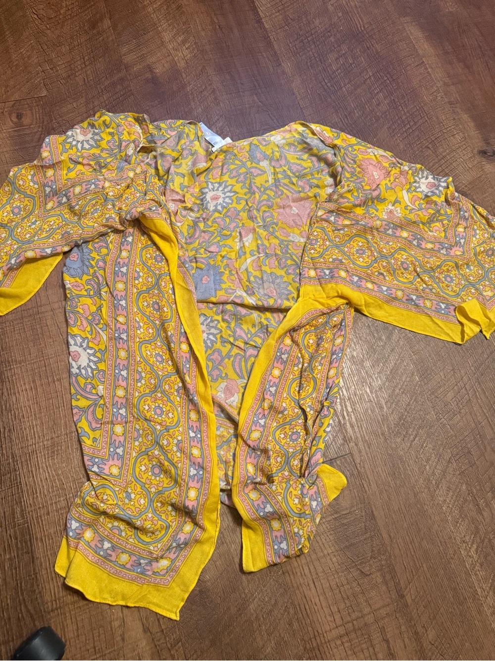Free People Yellow Floral Paisley Kimono Wrap Size 2xl Boho